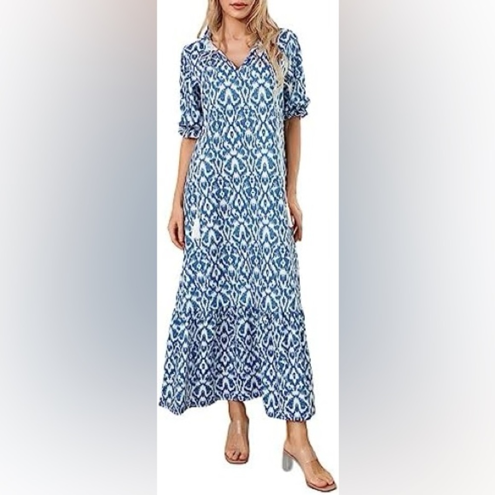 Amazon- Blue and White V-Neck Sundress‎ Size L